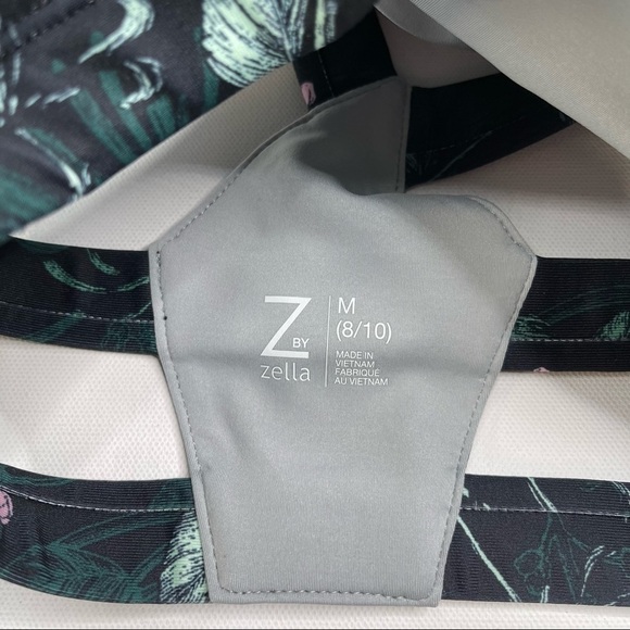 Zella Tank Top Sports Bra Floral Green Pink Yoga Outdoor Play Botanical 8/10 New - Picture 4 of 5